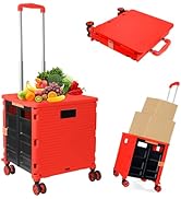 Foldable Utility Cart Folding Portable Rolling Crate Handcart Shopping Trolley Wheel Box with Lid...