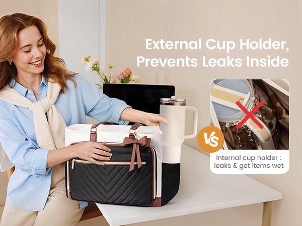 LOVEVOOK Teacher Tote Bag for Women, Work Bags Laptop Bag with Large Cup Holder