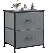 DUMOS Nightstand End Table with Dual Fabric Drawers Compact Bedside Storage for Bedroom Kids Room...