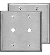 [2 Pack] BESTTEN 2-Gang 0.406” Hole Metal Wall Plate with White or Clear Plastic Film for Telepho...
