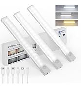 Rihvy Under Cabinet Lighting 12 Inch 3-Pack, Rechargeable Motion Sensor Light Indoor, Dimmable 3 ...