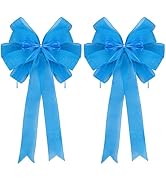 RIBBOOO 2 Pack Blue Christmas Tree Bows 12x20inch Large Burlap Wreath Bow with Glitter String for...