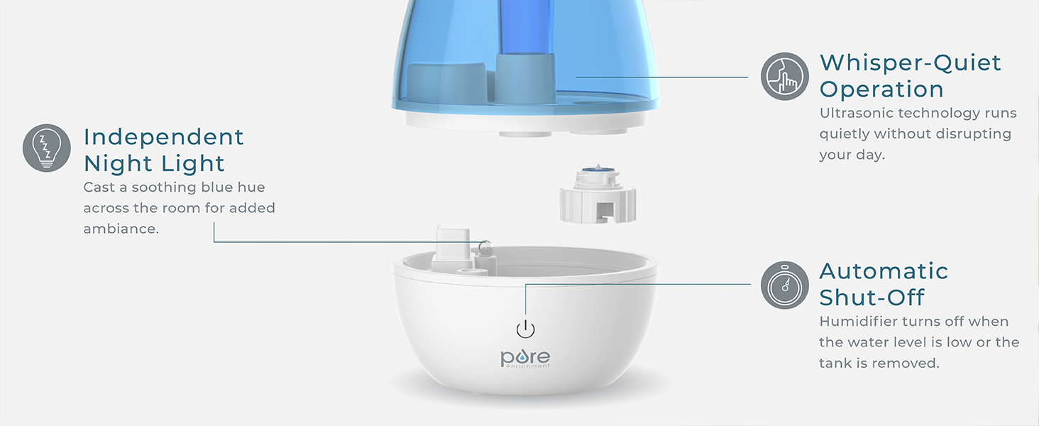 thoughtfully designed transparent tank night light whisper quiet auto shut off compact lightweight