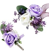 SITUMEIZI 2Pcs Corsage and Boutonniere Set Wrist Corsage Bracelets and Boutonniere for Men Weddin...
