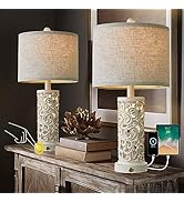 OYEARS 3-Way Dimmable 22'' Table Lamp Set of 2 for Living Room Bedroom Farmhouse Vintage Retro Be...