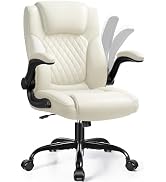 Leather Office Chair, PU Home Computer Desk Chairs with Ergonomic Back Support, 360°Swivel Free,S...