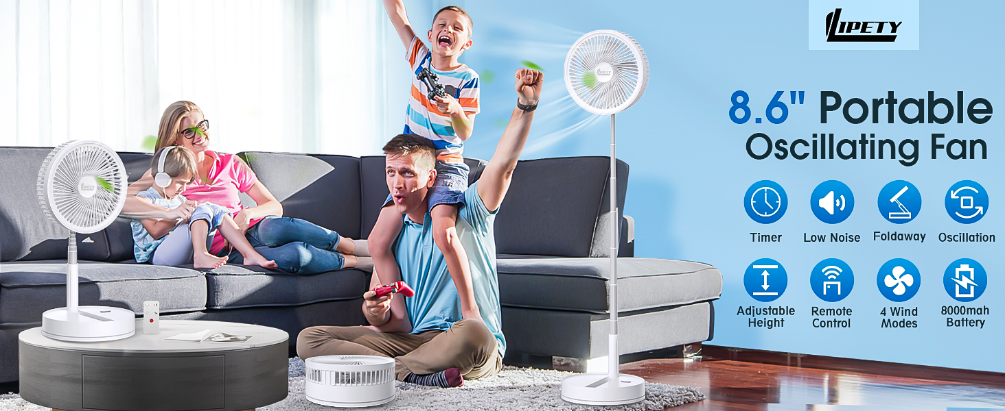 Portable Standing Oscillating Fan with Remote