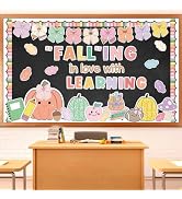 AnyDesign 68 Pcs Pastel Fall Bulletin Board Set Falling in Love with Learning Paper Cutouts with ...