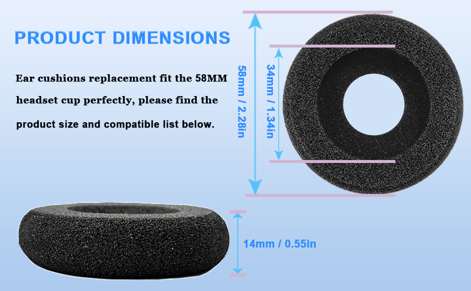 headset replacement ear pads sizes