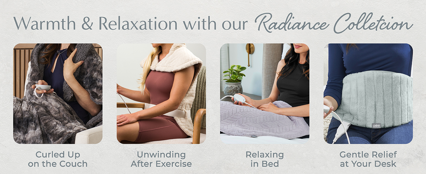 pure enrichment pure radiance collection warmth and relaxation in bed on couch desk or after workout