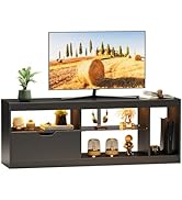 JUMMICO TV Stand, Entertainment Center LED Gaming TV Stand for 65+ Inch TV Carbon Fiber Top, Dyna...