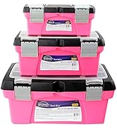 Apollo Tools Set of 3 Stackable Tool Boxes with Top Compartment and Removable Trays for Crafts, T...