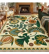Joydeco Egypt Floral Boho 8x10 Area Rugs for Bedroom Aesthetic, Washable Vintage Living Dining Ro...