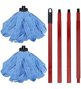 Microfiber Mop Cloth Heads Replacements: One Mop Handle with Two Blue Microfiber Cloth Heads Comp...