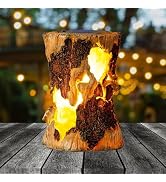 Solar Garden Lights, Flickering Stump Solar Flame Lantern Light Waterproof, Outdoor Stump On Fire...
