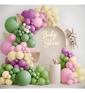 Pink Green Purple Balloons Arch Kit,Green And Pink Balloons with Sage Light Olive Green Dusty Pin...