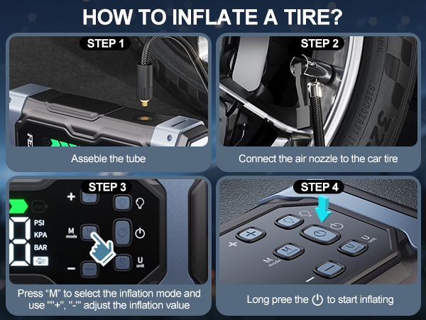 portable tire inflator and jump starter