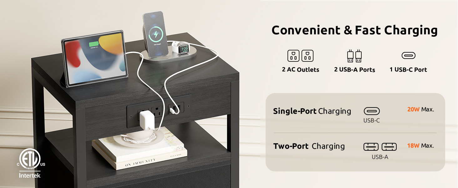 night stand with charger station