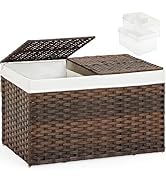 SETVSON Storage Basket with Lid Rattan Storage Basket with 2 Separate Lid, 27.8 Gallon (105 L) Wi...