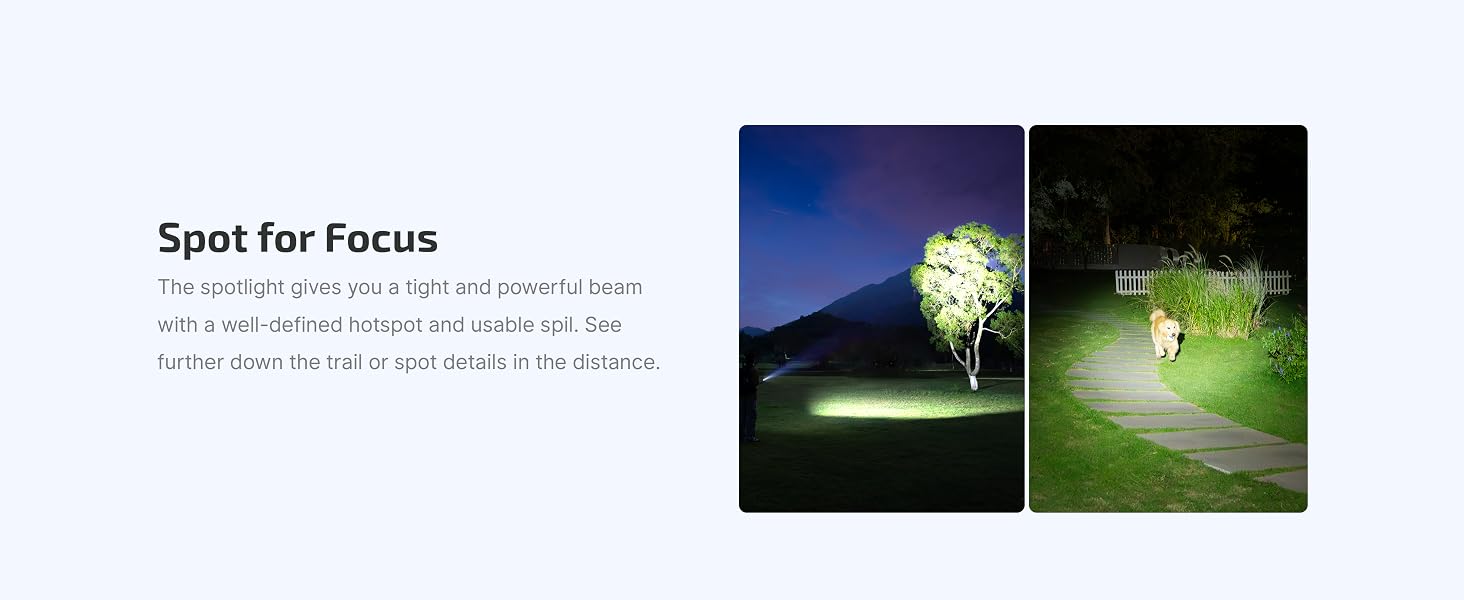 The spotlight with 5 brightness levels is suitable for camping, exploring and night trips