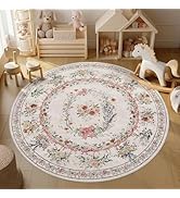 Joydeco Pink Washable Round Rugs 5ft, Bow Round Area Rug for Bedroom, Ultra-Thin Non Slip Soft Bo...