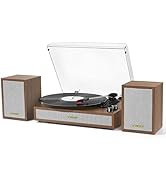 Vinyl Record Player with External Bookshelf Speakers, 33-1/3 45 78 RPM Vintage Bluetooth Stereo T...