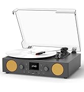 MANGOSTAN 3-Speed Belt-Driven Record Player with Built-in Speakers, Bluetooth Turntable with FM R...
