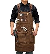 COOLJOB 16oz Waxed Canvas Work Apron with Tape Holder, Deep Pockets and Adjustable Strap, Men's O...
