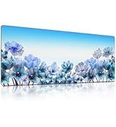 Floral Flowers Mouse Pad, Colorful Blue Tulips Mousepad - Large Non-Slip Desk Mat for Office, PC,...