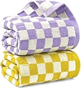 Jacquotha Checkered Bath Towel Set in Yellow and Lilac, Soft Colorful Bath Towels for Bathroom Sp...