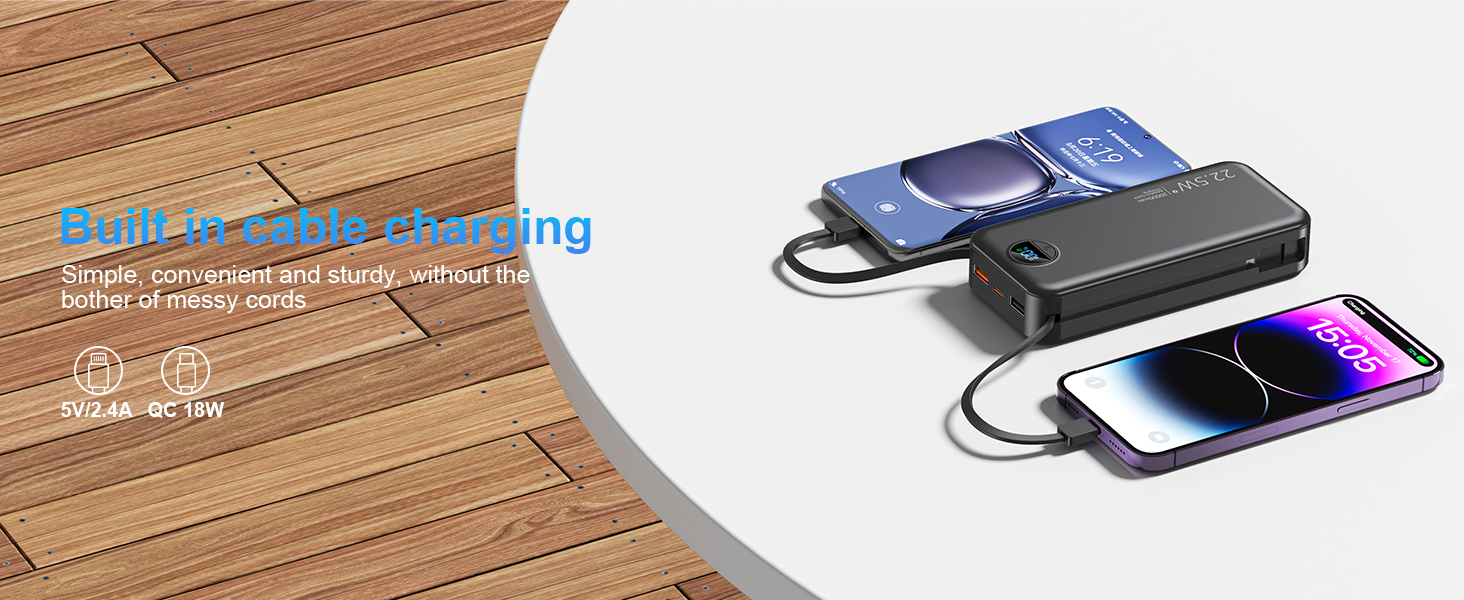 Built in cable charging Simple, convenient and sturdy, without the bother of messy cords