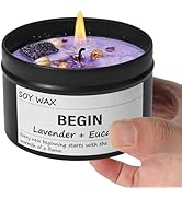 Begin New Beginnings Lavender &amp; Eucalyptus Scented Candle, Black Jar with Purple Crystals, Natura...