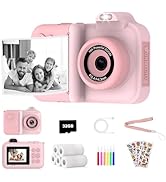 Kids Camera Instant Print, 1080P HD Dual-Lens Selfie,Toddler Digital Camera with 5 Rolls Paper &amp; ...
