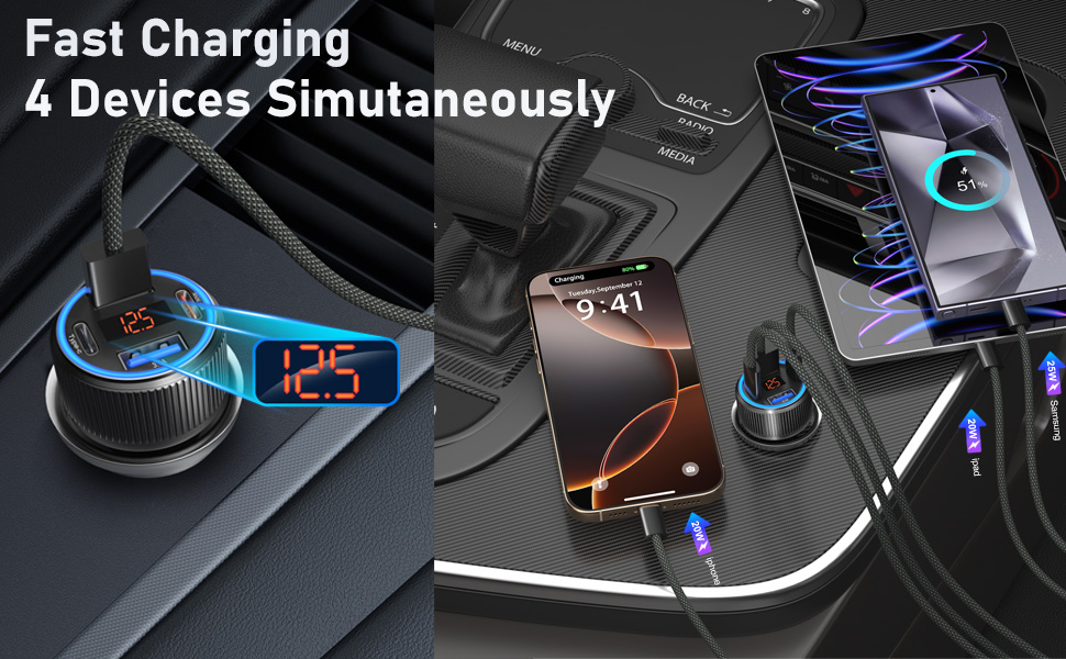 usb car charger adapter with voltage display cigarette lighter