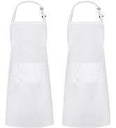 Syntus 2 Pack 100% Cotton Adjustable Bib Apron 2 Pockets Cooking Kitchen Aprons for Women Men Che...