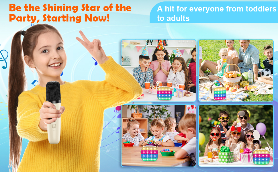 Kids Karaoke Machine Portable Bluetooth Speaker with 2 Wireless Microphones