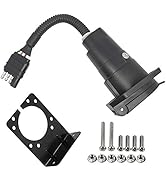 CARROFIX 4 Flat Truck to 7 Way Round Trailer Light Adapter Reverse Plug with Mounting Bracket