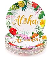 Fighting to Achieve 36PCS Aloha Plates, Hawaiian Luau Plates, Plants Pineapples Tropical Party Di...