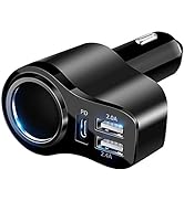 4 in 1 USB C Car Charger, 36W Multi USB Cigarette Lighter Adapter, Socket Splitter with 3 USB Por...
