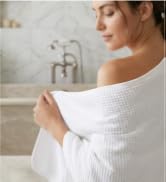 S&amp;T INC. Aura Waffle Bath Towels, 4 Pack, 30" x 60", White | Quick-Dry, 420GSM, Absorbent Microfi...