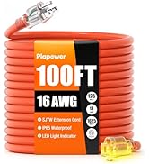 100 FT Outdoor Extension Cord Waterproof, 16/3 Gauge Heavy Duty 3 Prong Power Cord with Lighted I...