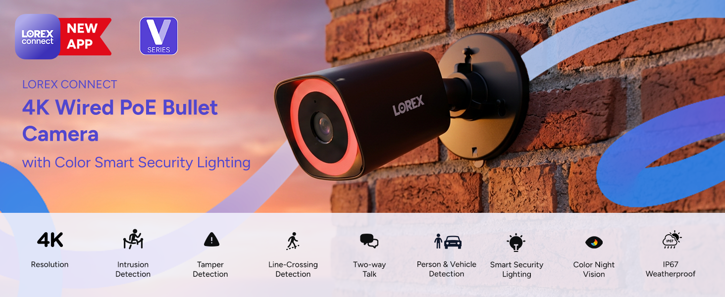 Lorex Connect V5 4K PoE Bullet Cameras with Color Smart Security Lighting - Black