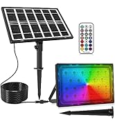 CLY Color Changing Solar Lights with Remote, IP66 Waterproof Outdoor Solar Flood Light 12 Colors ...