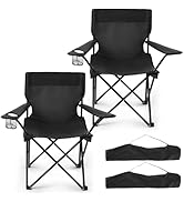 2 Pack Folding Camping Chairs for Adults,Foldable Portable Beach Chairs with Carry Bag &amp; Cup Hold...