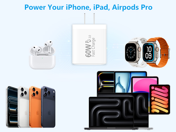 2Pack 60W 4Port USB C Wall Charger Block Dual PD&amp;amp;QC Power Type C Fast Charging Adapter USB-A Charge