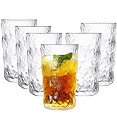 Frcctre 6 Pack Vintage Drinking Glasses, 13 oz Romantic Water Glasses Tumblers Hammered Glacier B...