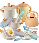 BUYGER Pretend Play Kitchen Accessories Toys Set, Cookware Pots and Pans Cooking Utensils Playset...
