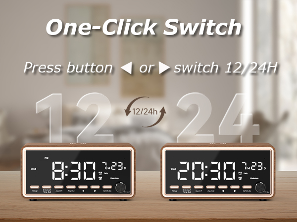 alarm clocks for bedrooms with 12/24 time format