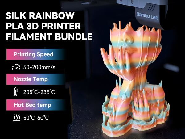 silk 3d printer filament bundle multicolor silk rainbow filament shiny silk PLA filament