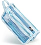 Four Candies Grid Mesh Pencil Case with Handle and Zipper, Clear Double-layer Pencil Pouch Marker...